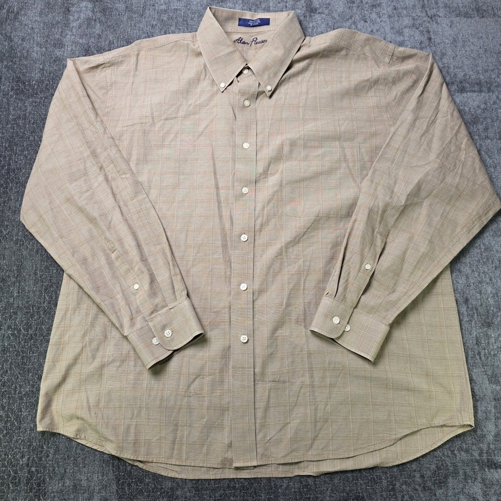 Alan Flusser Button Down Shirt Mens XL Brown Check Long Sleeve Cotton Preppy
